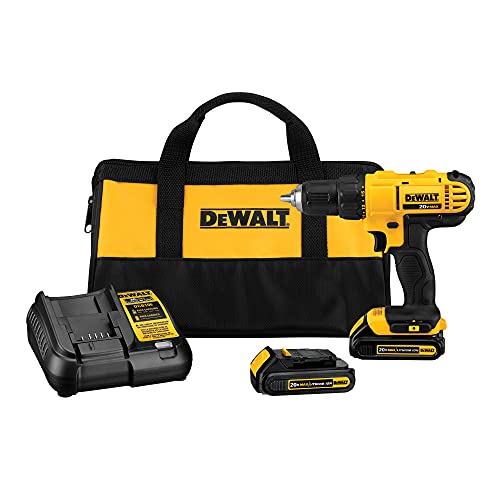 DEWALT 20V Max Cordless Drill / Driver Kit, Compact, 1/2-Inch (DCD771C2), Dewalt Yellow