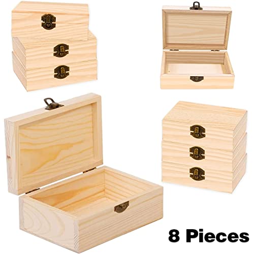 KYLER Unfinished Wooden Box with Clasp - 8 pcs Wood Boxes for Crafts, 6 x 3.8 x 2 inch, Wood Box for DIY Arts Hobbies Jewelry