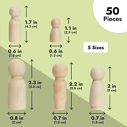 Juvale Set of 50 Unfinished Wood Peg Dolls Family, Wooden People for Crafts, Dollhouse Figures (5 Sizes) - WoodArtSupply