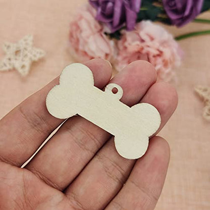 30pcs Mini Dog Bone Wood DIY Crafts Cutouts 2" Wooden Little Dog Bone Shaped Hanging Ornaments with Jute Twine for DIY Projects Pets Party