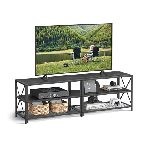 VASAGLE TV Stand, TV Console for TVs Up to 70 Inches, TV Table, 63 Inches Width, TV Cabinet with Storage Shelves, Steel Frame, for Living Room, - WoodArtSupply