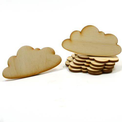 Mylittlewoodshop - Pkg of 12 - Cloud - 3 inches by 1 inch and 1/8 inch Thick Unfinished Wood(LC-CLOD01-12) Unique Wood Shapes