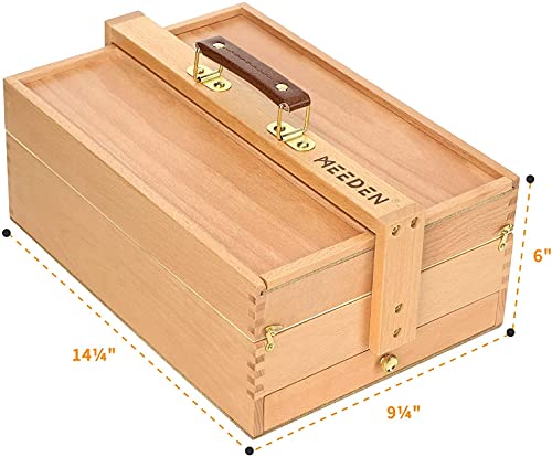 MEEDEN Artist Supply Storage Box - Portable Foldable Multi-Function Beech Wood Artist Tool & Brush Storage Box with Compartments & Drawer for MEEDEN