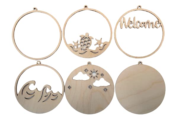 Sea Turtle Round Sign 6 Pieces Laser Cut Out Unfinished RND23 The Wood Shape Store
