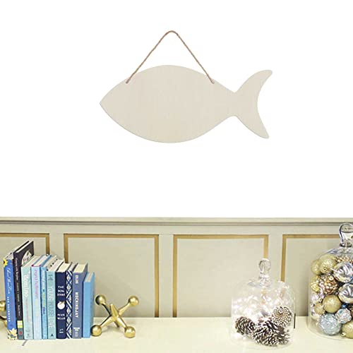 6pcs Fish Wood Signs DIY Crafts Cutouts Wooden Fish Shaped Hanging Signs Ornaments with Twines for Wedding Birthday Party Decorations