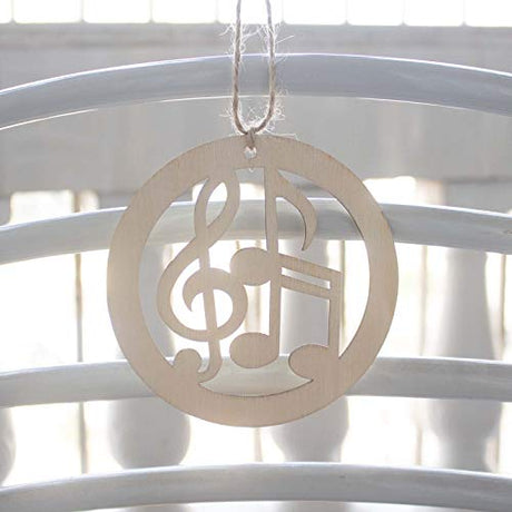 JANOU 20pcs Music Notes Shaped Wood DIY Craft Cutouts Musical Notes Unfinished Wood Gift Tags Ornaments with Ropes for Wedding Christmas Party JANOU