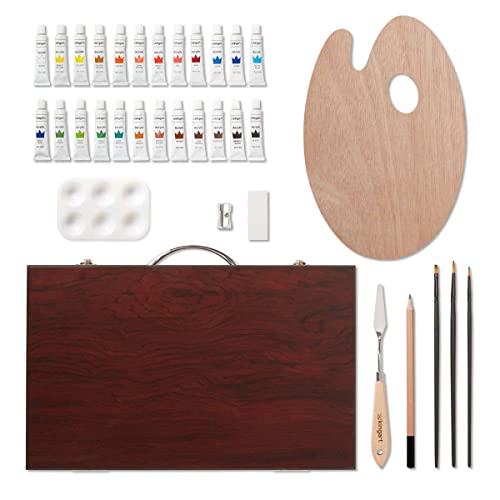 KINGART Studio Acrylic Painting Set, Espresso Wood Case, Set of 34 PC - WoodArtSupply