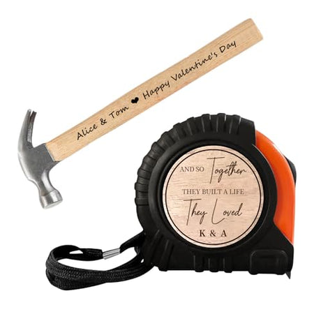 Attention Personalized Tape Measure Hammer Set Custom Name Retractable Tape Measure&Wood Handle Hammer Set Tape Measure Tool Set Gifts for Boyfriend Attention