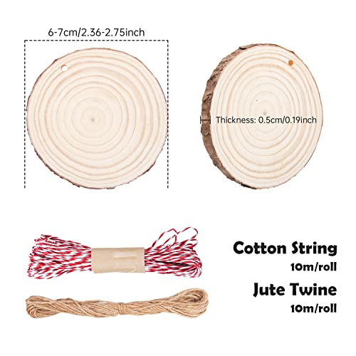 Natural Wood Slices 32 Pcs 2.4-2.8 Inches Unfinished Predrilled Blank Craft Wood Kit with Pre-drilled Hole Wooden Circles for Crafts Christmas MSDADA