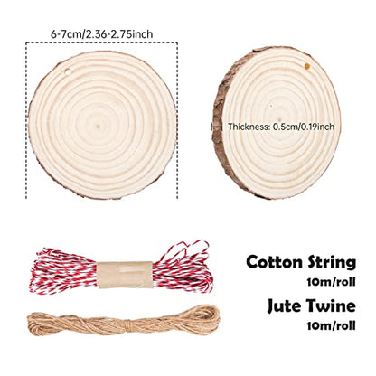 Natural Wood Slices 32 Pcs 2.4-2.8 Inches Unfinished Predrilled Blank Craft Wood Kit with Pre-drilled Hole Wooden Circles for Crafts Christmas