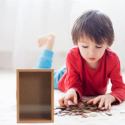 Zerodeko Unfinished Piggy Bank Money Box Wooden Tips Box Clear Piggy Banks Shadow Box Display Case Money Bank Wood Frame Coin Box Cash Storage - WoodArtSupply