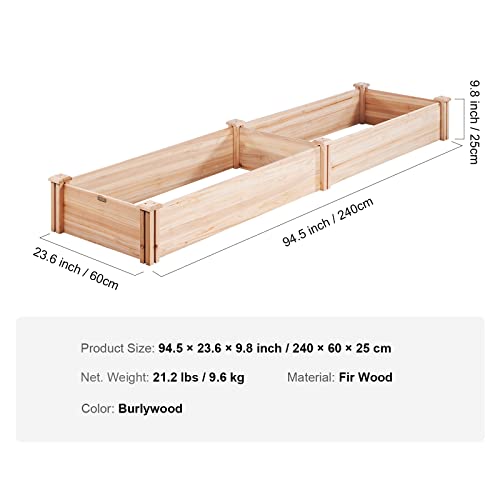 VEVOR Outdoor Wooden Raised Garden Bed Planter, 96 x 24 x 10in, High End Natural Fir Wood No-Bolt Assembly, Elevated Planting Box for Vegetable/Herb - WoodArtSupply