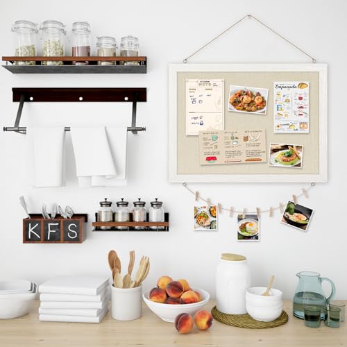 DOLLAR BOSS Bulletin Boards with Linen 1-Pack 16''X 12'' Double-Sided Cork Board for Walls Wood Framed Bulletin Boards, Small Pin Board for Home DOLLAR BOSS