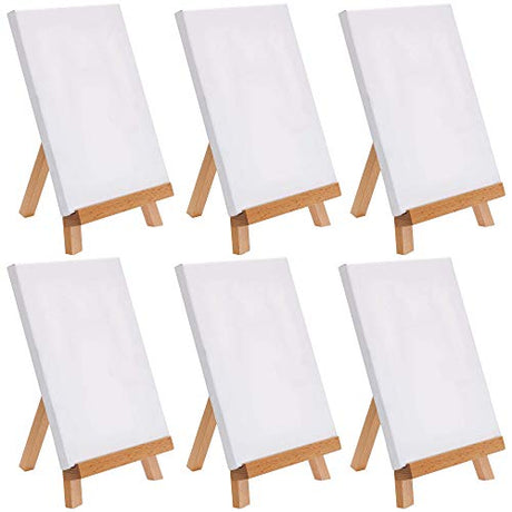 U.S. Art Supply 8" x 8" Stretched Canvas with 10.5" Tabletop Display Stand A-Frame Artist Easel Kit (Pack of 6) - Beechwood Tripod, Kids Students US Art Supply