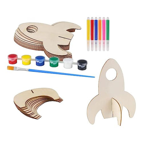 Aosekaa Unfinished Wooden Cutouts Wood Slices Ornaments Decor DIY Projects Rockets Wood Shapes for Scrapbook Woodworking Supplies DIY - 10pcs, Aosekaa