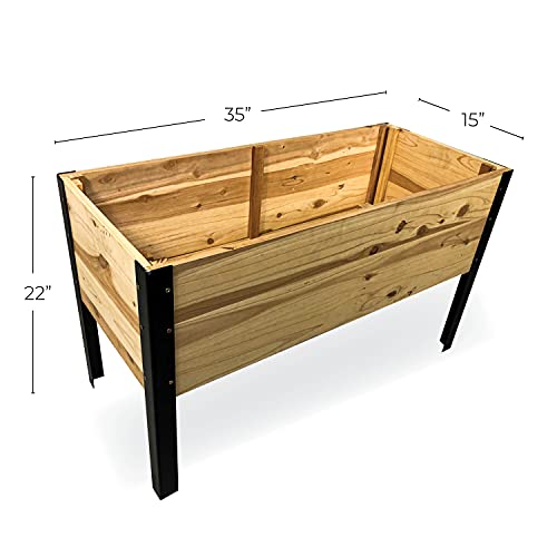 Backyard Expressions Raised Garden Bed, Elevated Wood Planter Box Stand - 35.5" W x 15.5" D x 22" H - WoodArtSupply