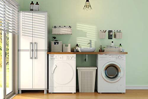 Keter Storage Cabinet with Doors and Shelves for Tool, Home Organization,Large, White & Grey Keter