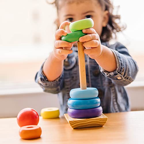 Melissa & Doug Rainbow Stacker Wooden Ring Educational Toy - Wooden Rainbow Stacking Rings Baby Toy, Stacker Toys For Infants And Toddlers Melissa & Doug