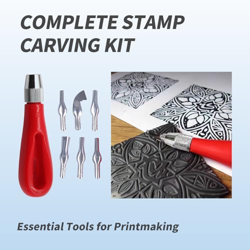 Stamp Making Kit for Adults Stamp Carving Tool Set Wood Carving Kit Carving Tool with 6 Blades Rubber Stamp Making Tools for Printmaking and DIY