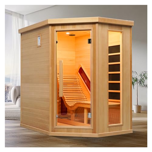 TaTalife Far Infrared Wood Sauna, 1 or 2 Person Home Canadian Hemlock Luxurious Wooden Traditional Indoor Sauna, 2300W Spa Room with Recliner, 8