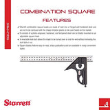 Starrett Steel Combination Square with Square Head - Ideal for Professionals and Home Improvement - 300mm, Cast Iron Heads, Reversible Lock Bolt, Starrett