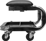 AR7451B Torin Heavy Duty Rolling Creeper Garage/Shop Seat: Padded Mechanic Stool with Tool Tray Storage and Cup Holder, Black Torin