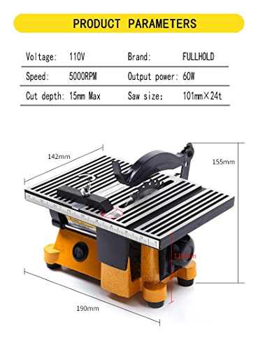 Fullhold 4" Mini Table Saw 60w Hobby Miter Saw For Crafts Model Making To Cut Copper, Aluminum,Stone, Wood, Glass And Plastic（LxWxH :190MM(7.5") x FULLHOLD