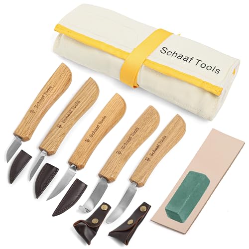 Schaaf Wood Carving Tools Deluxe Wood Carving Kit | Includes Detail Knife, Chip Carving Knife, Sloyd Wood Carving Knife, Spoon Carving Kit | Adult Schaaf Wood Carving Tools