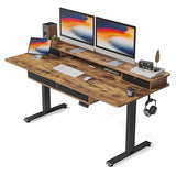 FEZIBO 55 x 24 Electric Standing Desk Adjustable Height with 4 Drawers, Sit Stand Desk with Storage Shelf, Rising Desk with Splice Board, Black FEZIBO