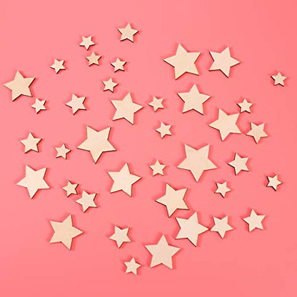 SUPVOX Metal Stars for Crafts 100PCS Wood Slices Star Shaped DIY Blank Wooden Craft Ornaments Decoration (Assorted Size) Star Cutouts