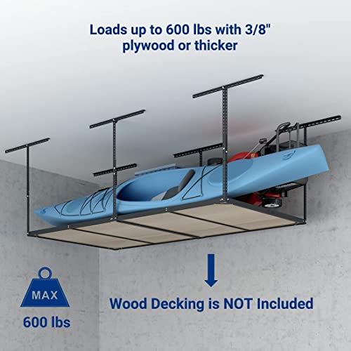 FLEXIMOUNTS 4x8 Overhead Garage Storage Rack without Decking,Garage Storage Organization System,Heavy Duty Metal Garage Ceiling Storage Racks,600lbs - WoodArtSupply