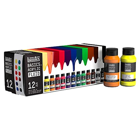 Liquitex BASICS Acrylic Fluid Paint, 12 x 118ml (4-oz.) Bottle Set Liquitex