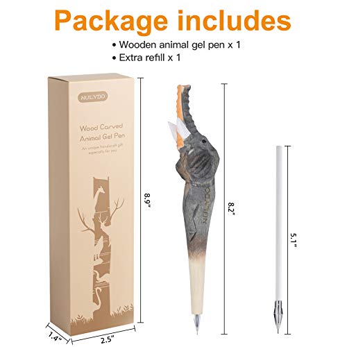 NULYDO 100% Handmade Wood Carved Animal Gel Pen | Elephant, Cute Stationary School Supply Office Supply, Fun Pen Novelty Writing Pen, Unique Gift Pen NULYDO