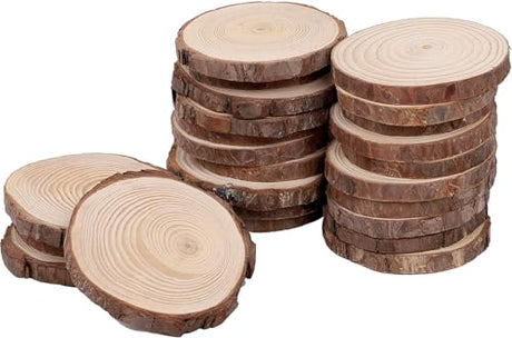 KINJOEK 30 PCS Natural Wood Slices 5.1-5.5 Inch with Bark Unfinished Wood Circles for Coasters DIY Crafts Wedding Decorations Christmas Ornaments KINJOEK