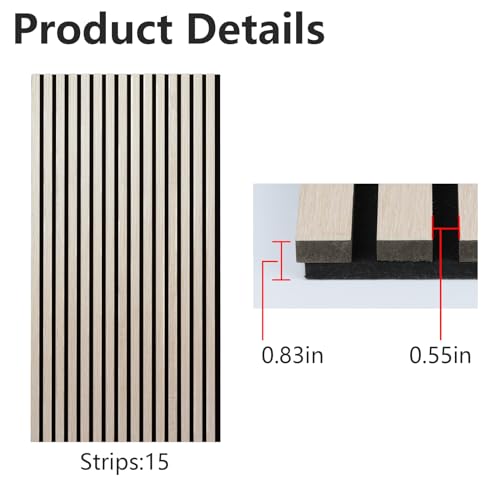 2 Pack Acoustic Wood Wall Panels, 47.2'' x 23.6'' Wood Slat Wall Panels for Interior Wall Decor 3D Fluted Sound Absorbing Panel, White Vine DGSL