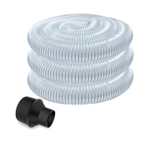 POWERTEC 70386 4" x 20' PVC Dust Collection Hose Flexible Clear with 4" Hose to 2-1/2" Hose Cone Reducer for Woodworking and Shop Vacuum, Dust POWERTEC