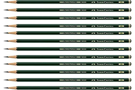 Faber-Castell Pencils, Castell 9000 Graphite art 2B pencils for drawing, sketching - 12 Artist pencils Faber-Castell