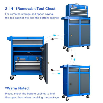 AIRAJ Tool Box Tool Chest,Rolling Tool Box with Wheels & 4 Drawers, Tool Chest Storage Organizer with Portable Toolbox,2-in-1 Tool Cabinet Combo by - WoodArtSupply