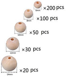 Amaney 400pcs 6mm-14mm Unfinished Wood Beads Assorted Natural Round Ball Loose Solid Wooden Spacer Beads for Crafts DIY Handmade Jewelry Making Looconi