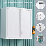 GREATMEET Metal Wall Storage Cabinet with Lock,White Wall Mount Metal Storage Cabinets with 1 Adjustable Shelf and 2 Doors, Steel Cabinet for Garage, GREATMEET