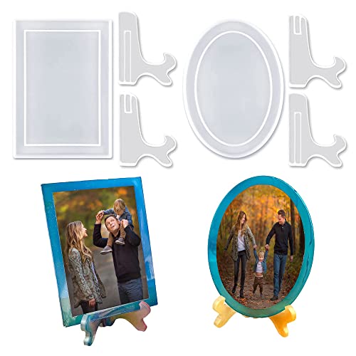 Resin Mold for Photo Frame Silicone Picture Frames Resin Molds for Casting Rectangle Oval Photo Frame Molds with Stand Holder for DIY Personalized metulip