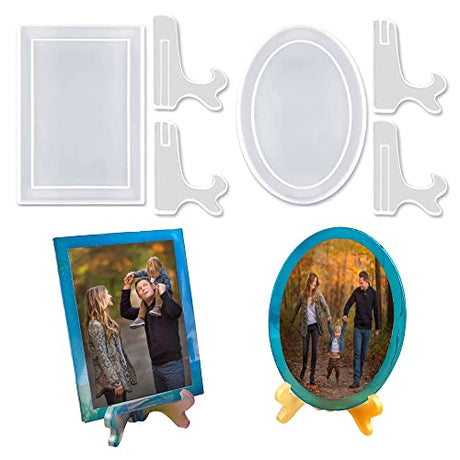Resin Mold for Photo Frame Silicone Picture Frames Resin Molds for Casting Rectangle Oval Photo Frame Molds with Stand Holder for DIY Personalized metulip