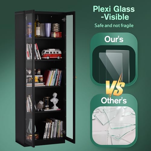 IRONMIX 70 Inch Tall Metal Storage Cabinet with Acrylic Doors and Adjustable Shelves IRONMIX