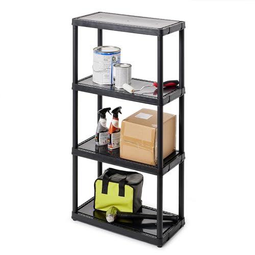 Gracious Living Multipurpose 4 Shelf Modular Design Solid Plastic Lightweight Storage Unit for Indoor and Outdoor Home or Office Organization, Black - WoodArtSupply