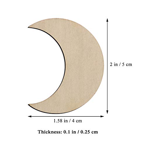 60 Pcs Moon Wood Cutouts Crafts Wooden Moon Shaped Slices Embellishments Gift Unfinished Wood Ornaments for DIY Projects Home Decoration (1.58x2 in) Creaides