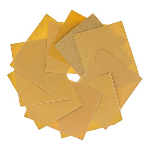 Dura-Gold Premium 80, 120, 150, 220, 240, 320, 400, 600, 800, 1000 Grit 1/4 Sheet Size Gold Sandpaper with Hook & Loop Backing, 5.5" x 4.5", 4 Each Dura-Gold