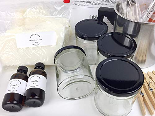 Complete DIY Coconut Wax Blend Starter Candlemaking Kit by Banter & Bliss Candle Co. - Makes Four 7 oz. Candles - Full Beginner Kit (34 pieces) WoodArtSupply