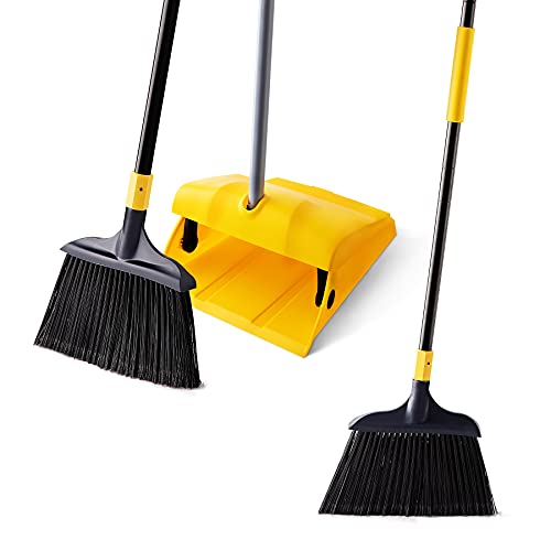 Yocada Heavy Duty Broom and Dustpan Set Commercial Outdoor Indoor 2+1 Perfect for Courtyard Garage Lobby Mall Market Floor Home Kitchen Room Office - WoodArtSupply