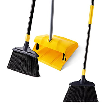Yocada Heavy Duty Broom and Dustpan Set Commercial Outdoor Indoor 2+1 Perfect for Courtyard Garage Lobby Mall Market Floor Home Kitchen Room Office Yocada