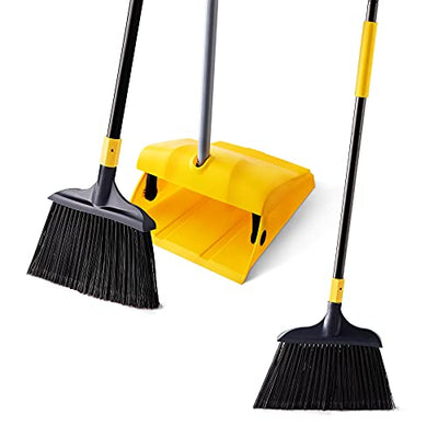 Yocada Heavy Duty Broom and Dustpan Set Commercial Outdoor Indoor 2+1 Perfect for Courtyard Garage Lobby Mall Market Floor Home Kitchen Room Office